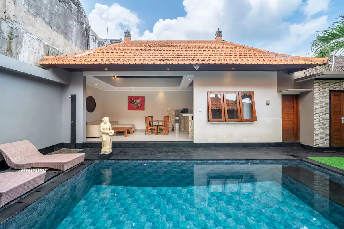 Exclusive pool for your Bali Kuta Utara villa stay Private outdoor pool at luxury villa in Kuta Utara, Bali